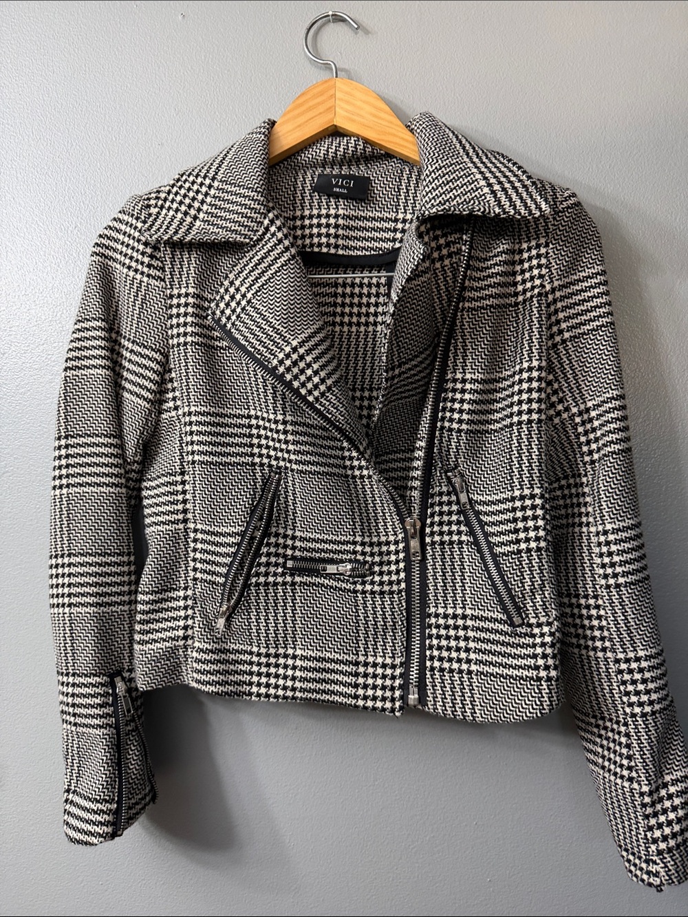 VICI Black and White Plaid Blazer Moto Jacket small